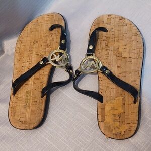 Michael Kors Black and Tan Sandals with Gold Logo